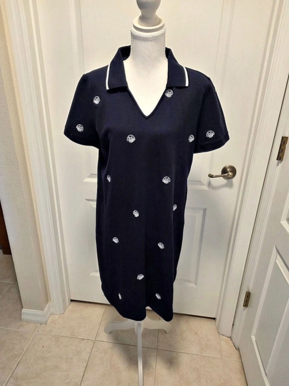 Talbots Navy Blue  Embroidered Dress Size PL New Never Worn